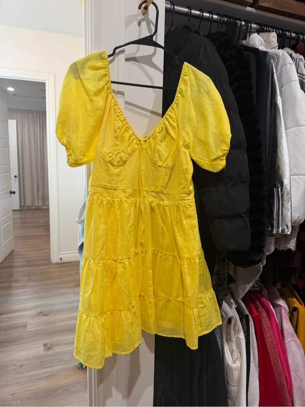 Chelsea & Violet Bright Yellow Tiered Midi Dress